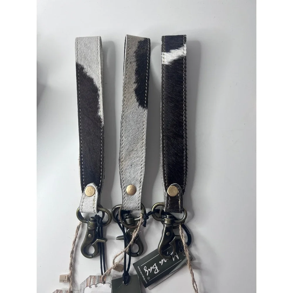 Myra Bag Key Fob Wristlet Black White Cowhide Leather Hair-on-Hide NEW Cowgirl